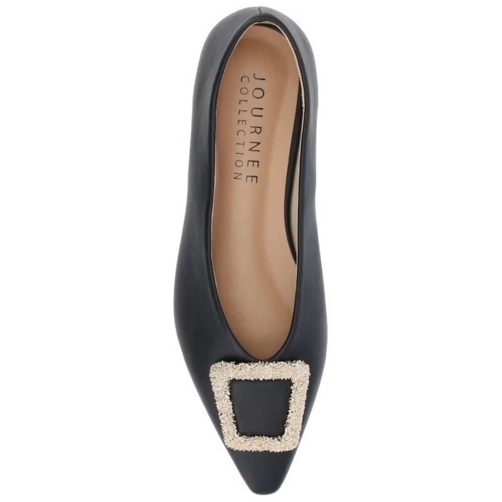 Journee Collection Elowen Women 11 Black Vegan Leather Pointed Toe Buckle Flats